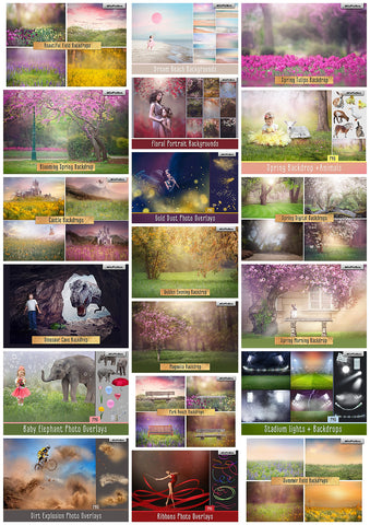 Photo Overlay Bundle: Beach Backgrounds, Dirt Explosion, Stadium Light, Animal Overlays, Ribbon, Floral + more!