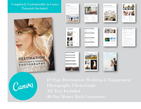 Destination Wedding  & Engagement Photography Client Guide for Canva, Welcome Packet, Magazine Template for Canva