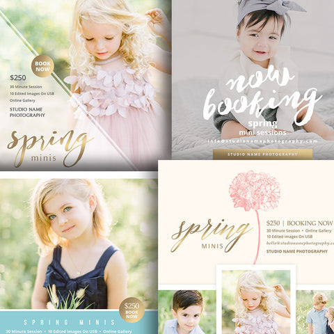 Spring Mini Session Promo Digital Marketing Board - For Photographers - Photoshop Required - 4 PACK BUNDLE - 1654