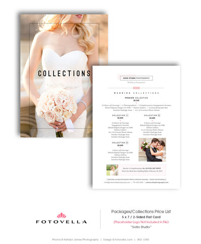 Wedding Photography Price List Template - Collections Price List - 5x7 - SOHO STUDIO - 1380