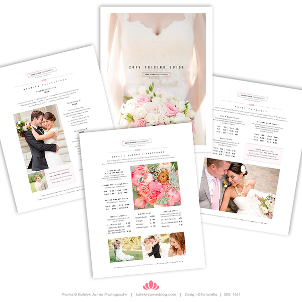 Photography Price List Templates - 8.5x11 Packages, Prints, Albums - 4 Piece Set - SOHO Studio - 1367