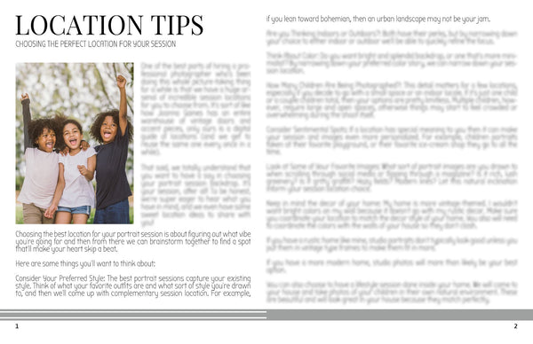 Children Photography Location Planning Guide for Clients, Client Guide, Family Welcome Guide