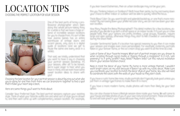 Maternity Photography Location Planning Guide for Clients, Client Guide, Maternity Welcome Guide