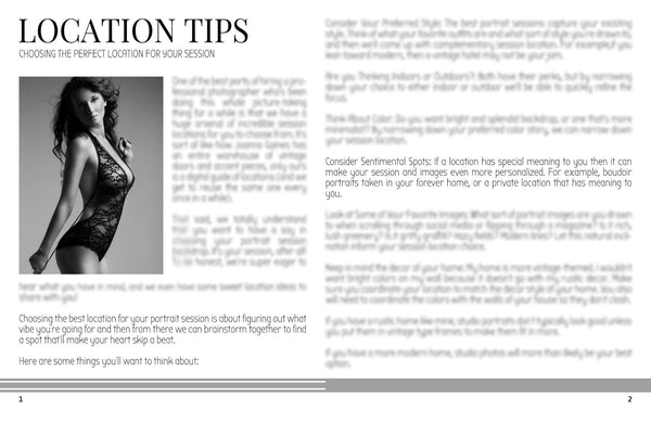 Boudoir Photography Location Planning Guide for Clients, Client Guide, Welcome Guide