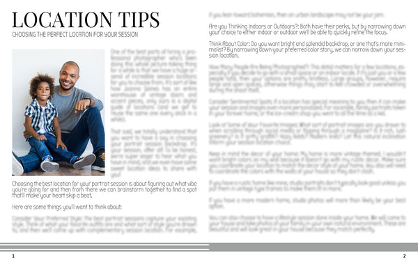 Family Photography Location Planning Guide for Clients, Client Guide, Family Welcome Guide