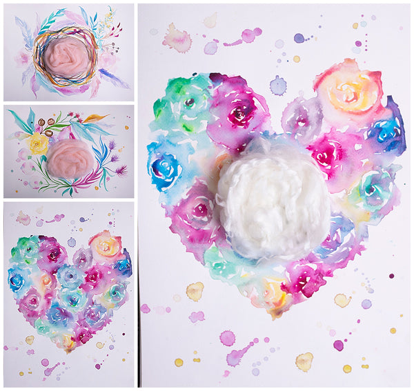 Newborn Watercolor Digital Backdrop Bundle