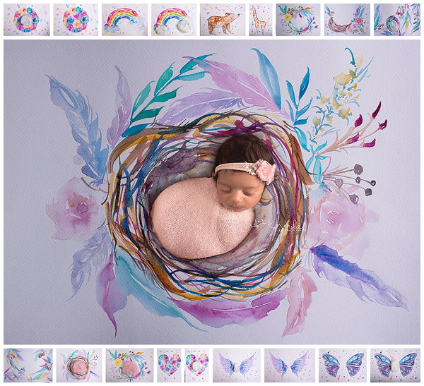 Newborn Watercolor Digital Backdrop Bundle