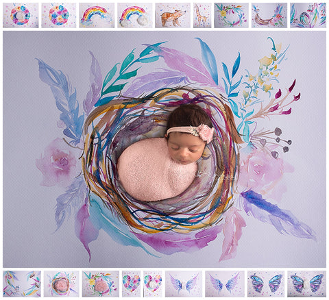 Newborn Watercolor Digital Backdrop Bundle