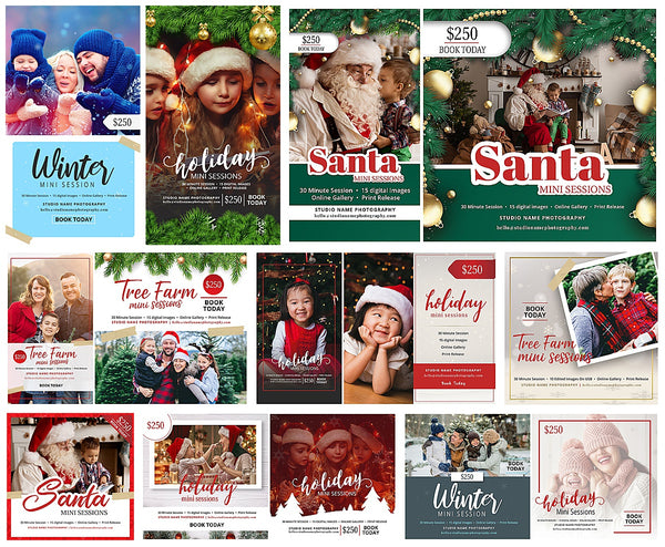 GIANT BUNDLE: 50 Christmas Mini Session Marketing Template Bundle for Photographers, Holiday Templates, Photoshop Marketing Templates