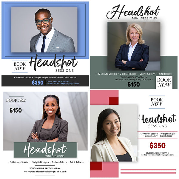 Headshot Photography Marketing Templates for Photographers | Headshot Photography Mini Session Templates |PSD Templates