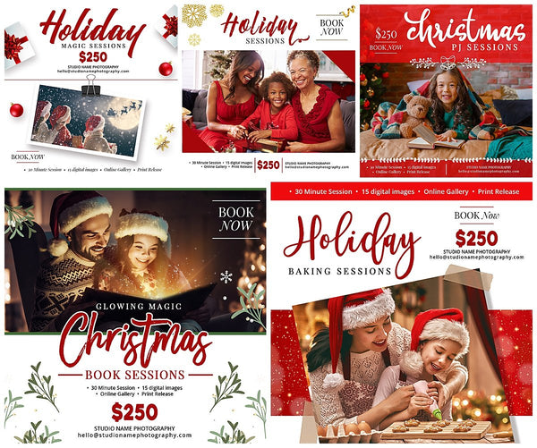 GIANT BUNDLE: 50 Christmas Mini Session Marketing Template Bundle for Photographers, Holiday Templates, Photoshop Marketing Templates