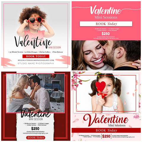 Valentine's Day Mini Session Marketing Template Bundle - Photography Marketing Boards