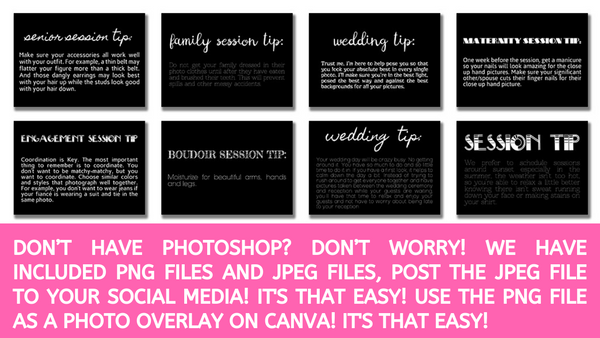 258 Session Tip Text Overlays for Social Media: Session Tips and Wedding Tips