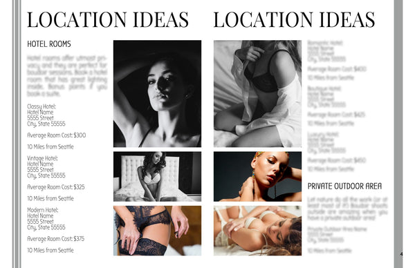 Boudoir Photography Location Planning Guide for Clients, Client Guide, Welcome Guide