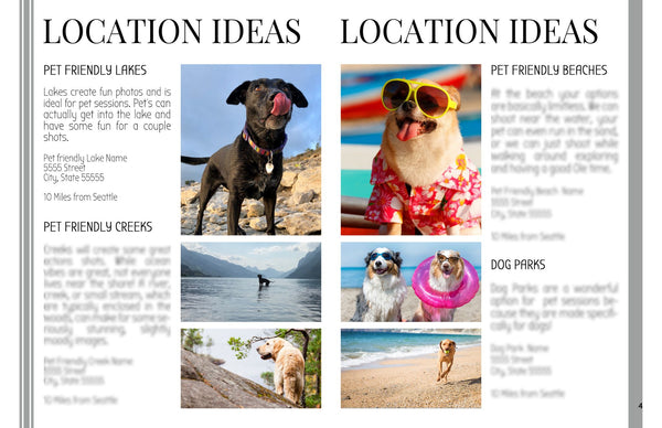Pet Photography Location Planning Guide for Clients, Client Guide, Pet Welcome Guide
