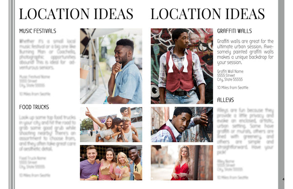 Senior Photography Location Planning Guide for Clients, Client Guide, Senior Welcome Guide
