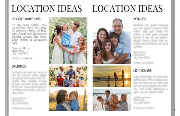 Family Photography Location Planning Guide for Clients, Client Guide, Family Welcome Guide