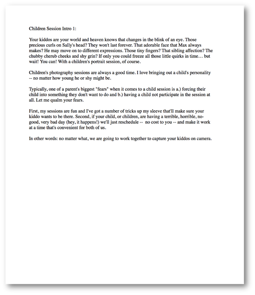 Prewritten Text For Your Photography Website, About Me Sections, Blogs, Emails + More!