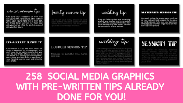 258 Session Tip Text Overlays for Social Media: Session Tips and Wedding Tips