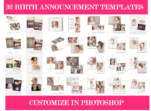 32 Birth Announcement Template Bundle for Photographers, PSD