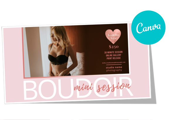 24 Piece Boudoir Photography Marketing Templates Bundle for Photographers for CANVA | Mini Session Templates for Boudoir Photographers
