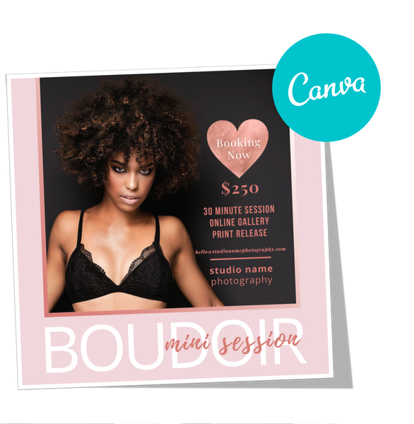 24 Piece Boudoir Photography Marketing Templates Bundle for Photographers for CANVA | Mini Session Templates for Boudoir Photographers