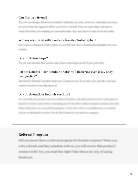 Boudoir Client Guide | PSD Templates | Boudoir Welcome Packet