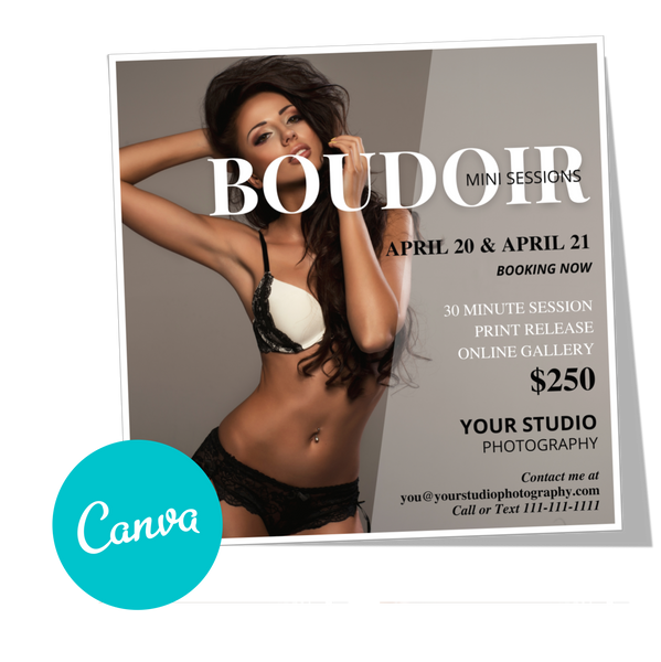 24 Piece Boudoir Photography Marketing Templates Bundle for Photographers for CANVA | Mini Session Templates for Boudoir Photographers