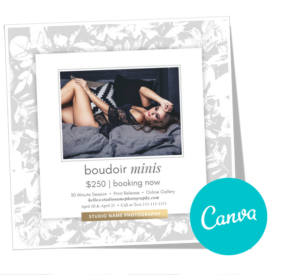 24 Piece Boudoir Photography Marketing Templates Bundle for Photographers for CANVA | Mini Session Templates for Boudoir Photographers