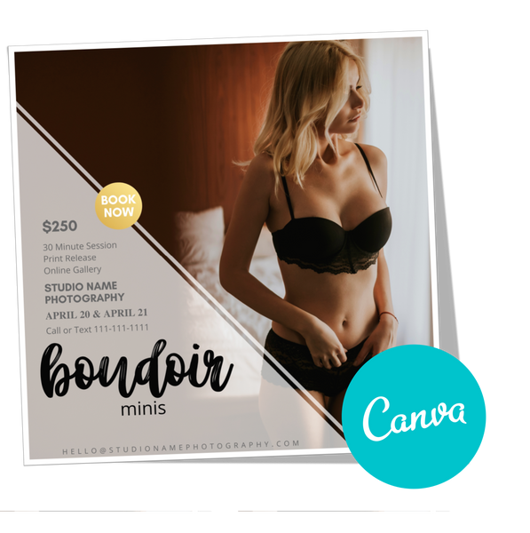 24 Piece Boudoir Photography Marketing Templates Bundle for Photographers for CANVA | Mini Session Templates for Boudoir Photographers