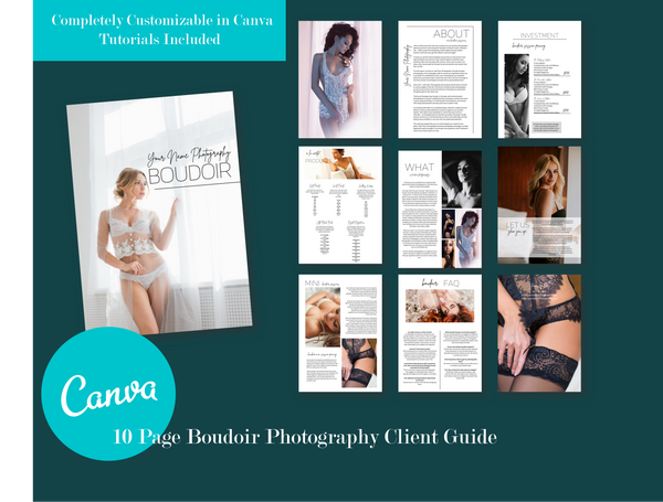 BOUDOIR PHOTOGRAPHY CLIENT GUIDE FOR CANVA, BOUDOIR WELCOME PACKET, MAGAZINE TEMPLATE FOR CANVA, Version 1