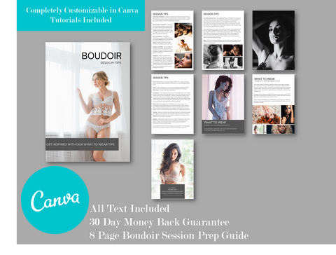 Boudoir Photography Session Prep Guide for CANVA, Boudoir Client Guide