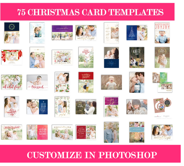 75 Christmas Card Template Bundle for Photographers, PSD, Holiday Cards