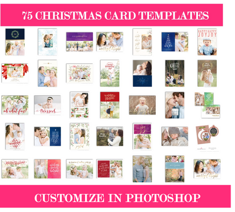 75 Christmas Card Template Bundle for Photographers, PSD, Holiday Cards