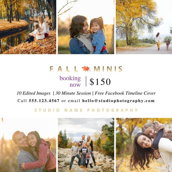 Fall Mini Session Marketing Templates for CANVA - 4 Piece Bundle - FALL MODERN MINIS