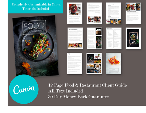 Food Photography & Restaurant Client Guide for Canva | Welcome Packet Template, Magazine Template