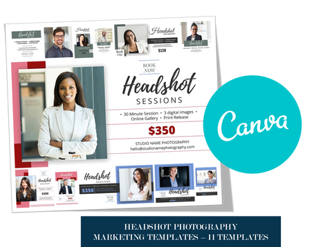 Headshot Photography Marketing Templates for Photographers CANVA | Headshot Photography Mini Session Templates