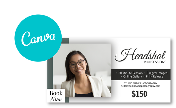 Headshot Photography Marketing Templates for Photographers CANVA | Headshot Photography Mini Session Templates