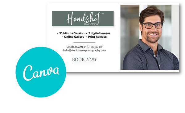 Headshot Photography Marketing Templates for Photographers CANVA | Headshot Photography Mini Session Templates