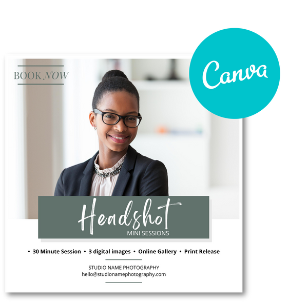 Headshot Photography Marketing Templates for Photographers CANVA | Headshot Photography Mini Session Templates