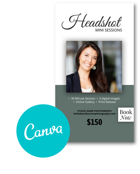 Headshot Photography Marketing Templates for Photographers CANVA | Headshot Photography Mini Session Templates