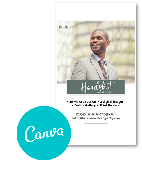 Headshot Photography Marketing Templates for Photographers CANVA | Headshot Photography Mini Session Templates