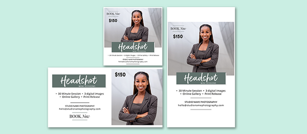 Headshot Photography Marketing Templates for Photographers | Headshot Photography Mini Session Templates |PSD Templates