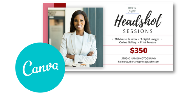 Headshot Photography Marketing Templates for Photographers CANVA | Headshot Photography Mini Session Templates