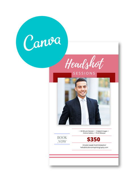 Headshot Photography Marketing Templates for Photographers CANVA | Headshot Photography Mini Session Templates