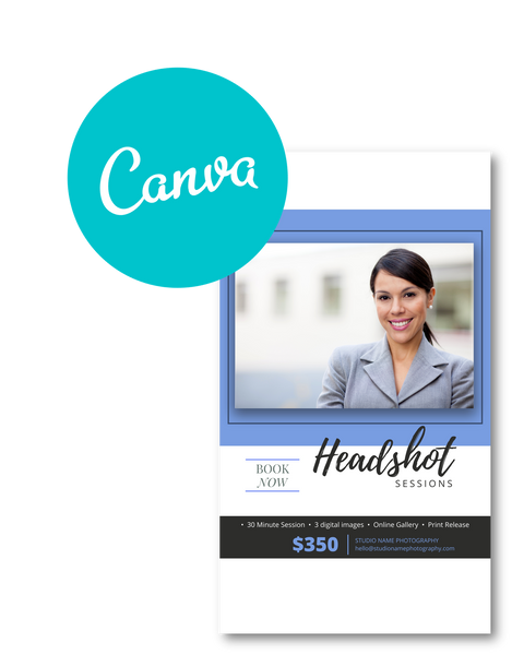 Headshot Photography Marketing Templates for Photographers CANVA | Headshot Photography Mini Session Templates