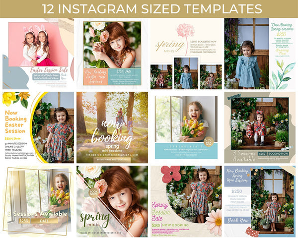Spring and Easter Marketing Template Bundle for Photographers, For CANVA, Mini Session Templates