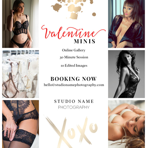 Boudoir Valentine Mini Session Marketing Template Bundle for Photographers