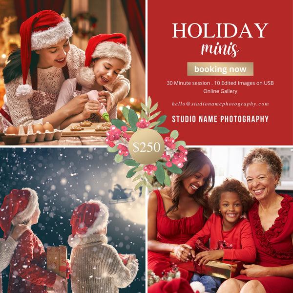 Holiday, Christmas Mini Session Marketing Template Bundle for CANVA