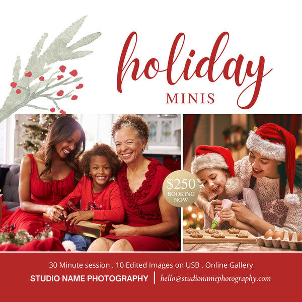 Holiday, Christmas Mini Session Marketing Template Bundle for CANVA